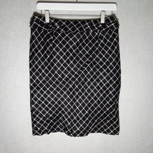 Antonio Melani 100% Silk Black White Plaid Pencil Skirt Sz 4